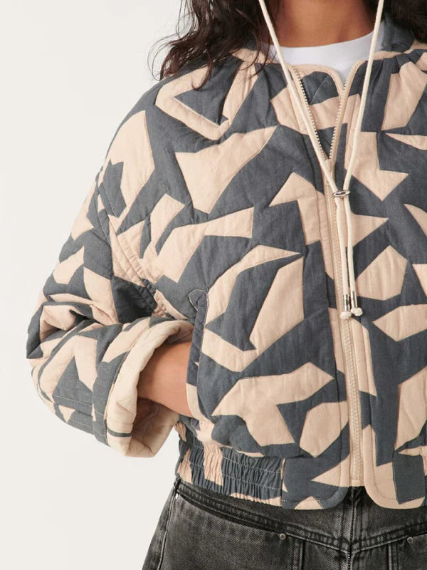Abstract Print Quilted Zipper Jacket